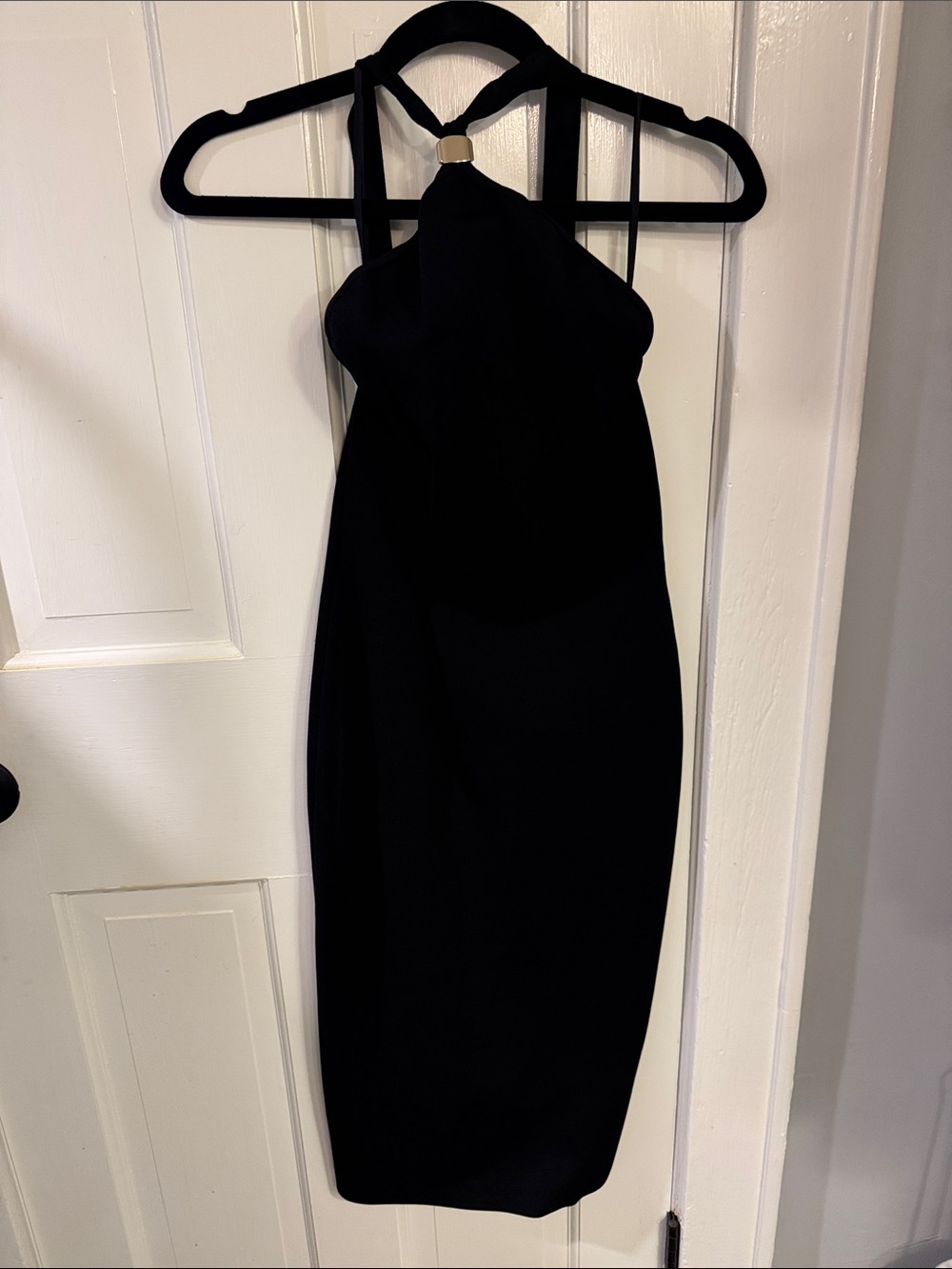 Alice + Olivia Black Halter Dress with Gold Neck Accent
